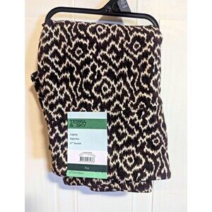 Terra & Sky High Rise Leggings Geometric Black/White/Brown Plus 3XL 27" Aztec